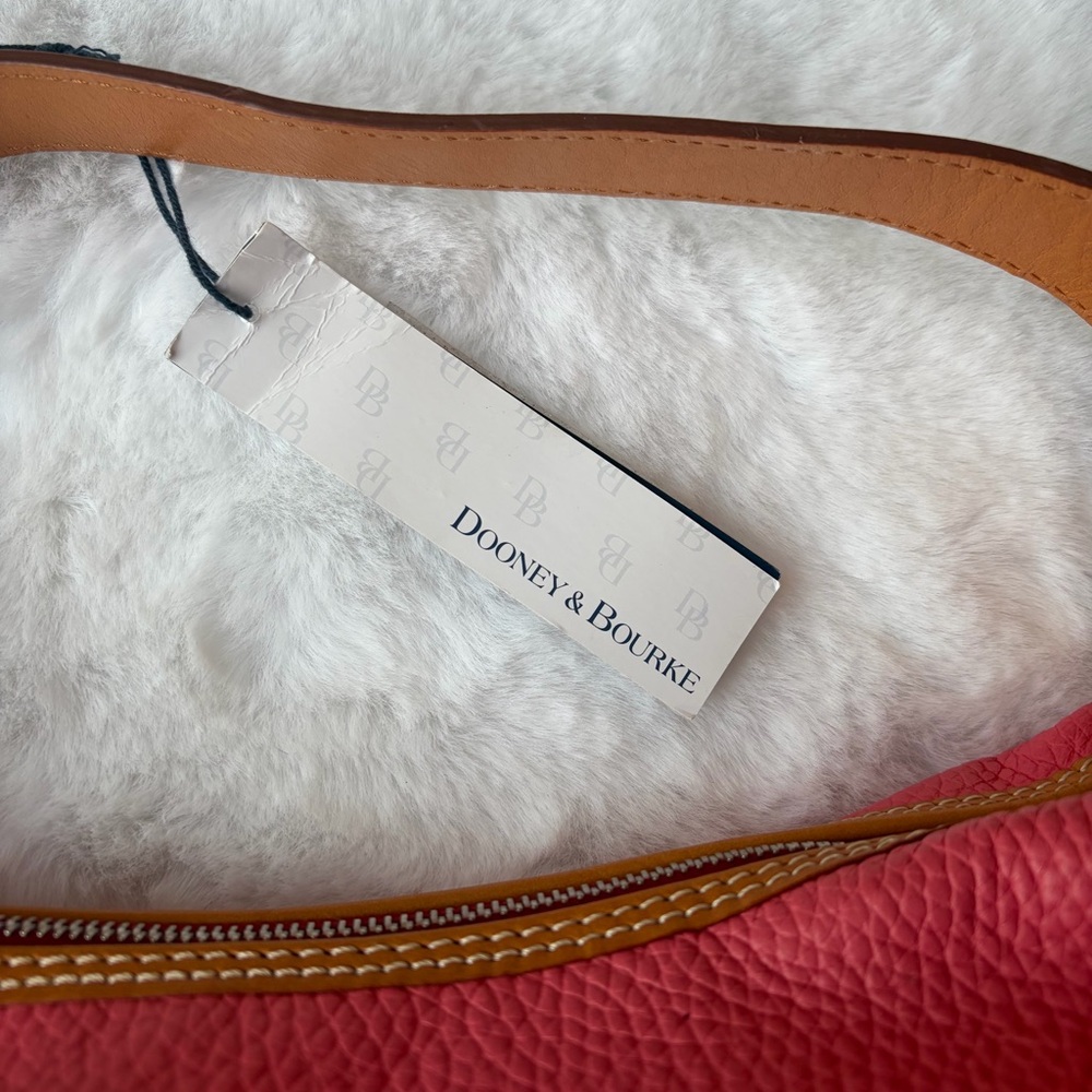 Dooney & Bourke Pink Pebble Leather Hobo with Tan Trim and Tassels - Picture 3 of 11